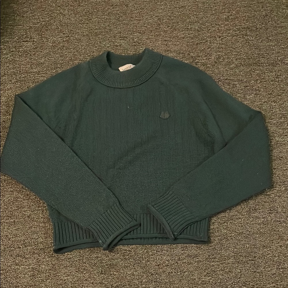 Kenzo Green Crew Neck Sweater with Ribbed Texture